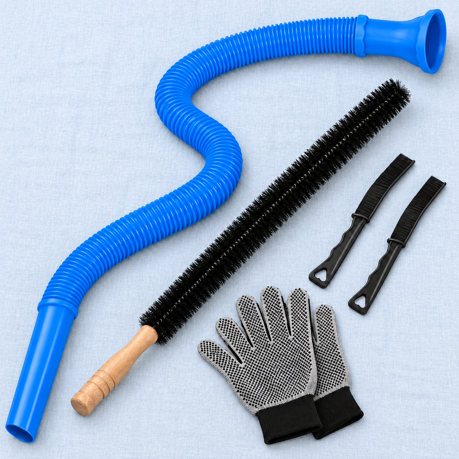 SecureHold hose, long brush, 2 crevice brushes and gloves