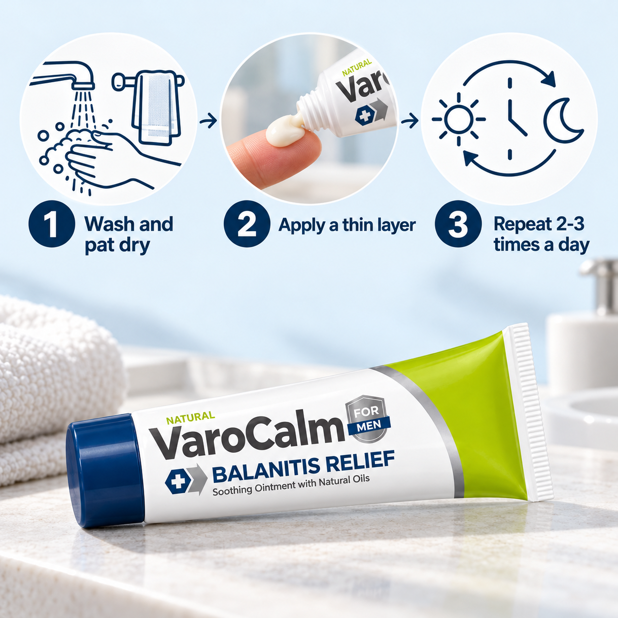 Thin layer of VaroCalm on a fingertip next to the tube